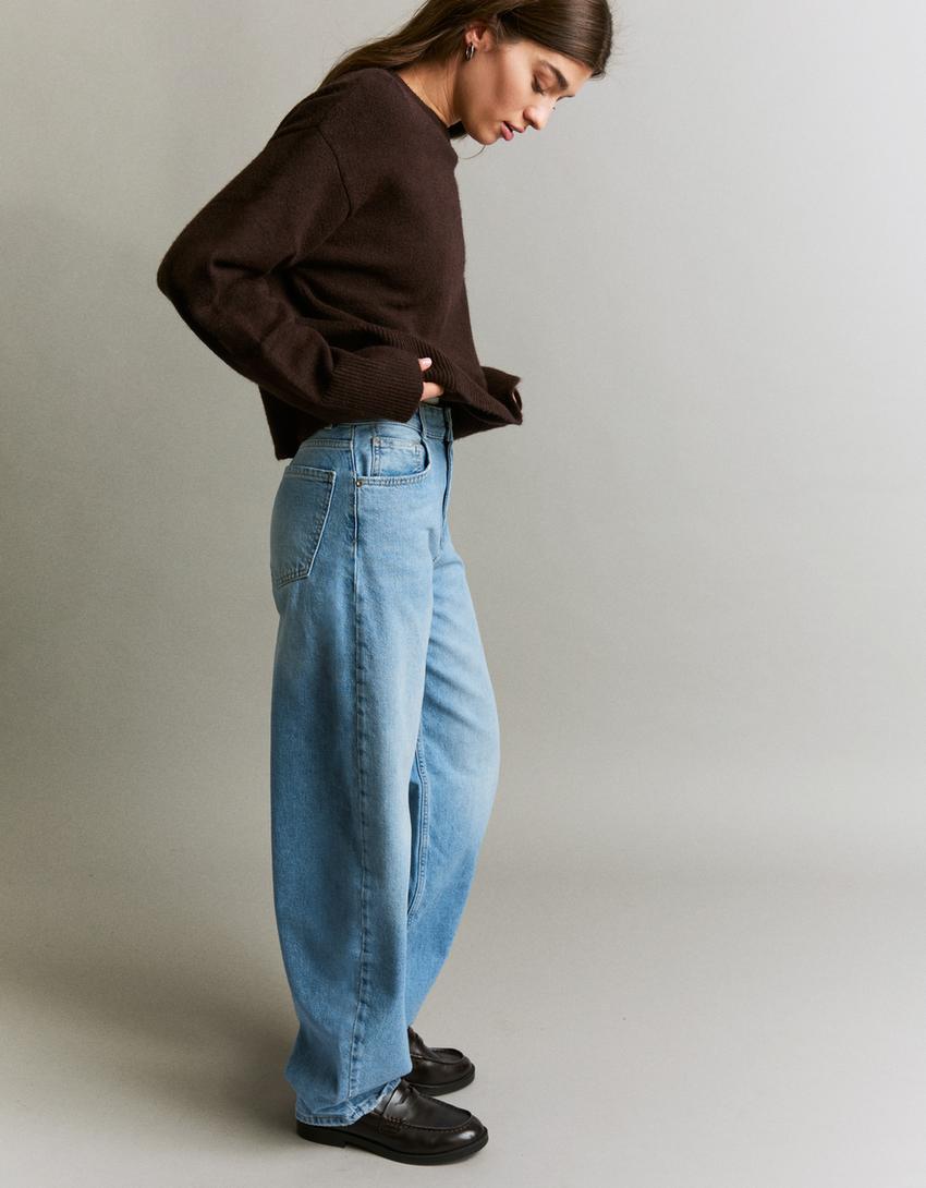 Oversize rib altı kazak-Kahverengi