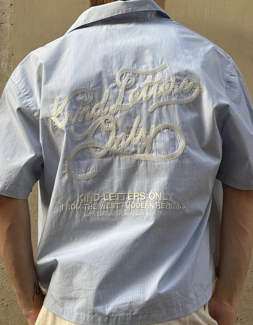 Boxy short sleeve embroidered shirt-Light blue