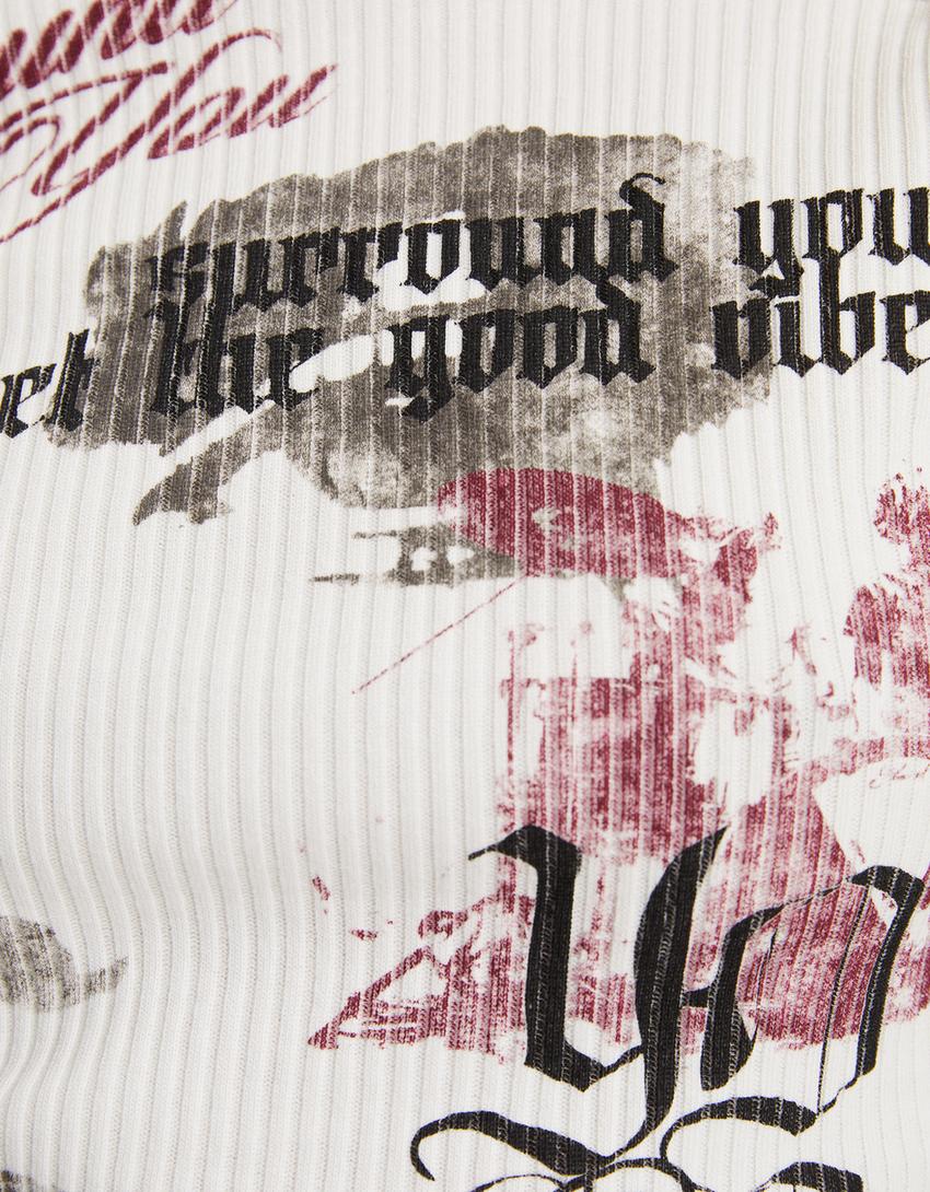 سويتر بطبعة وأكمام طويلة-أبيض مطفي-5