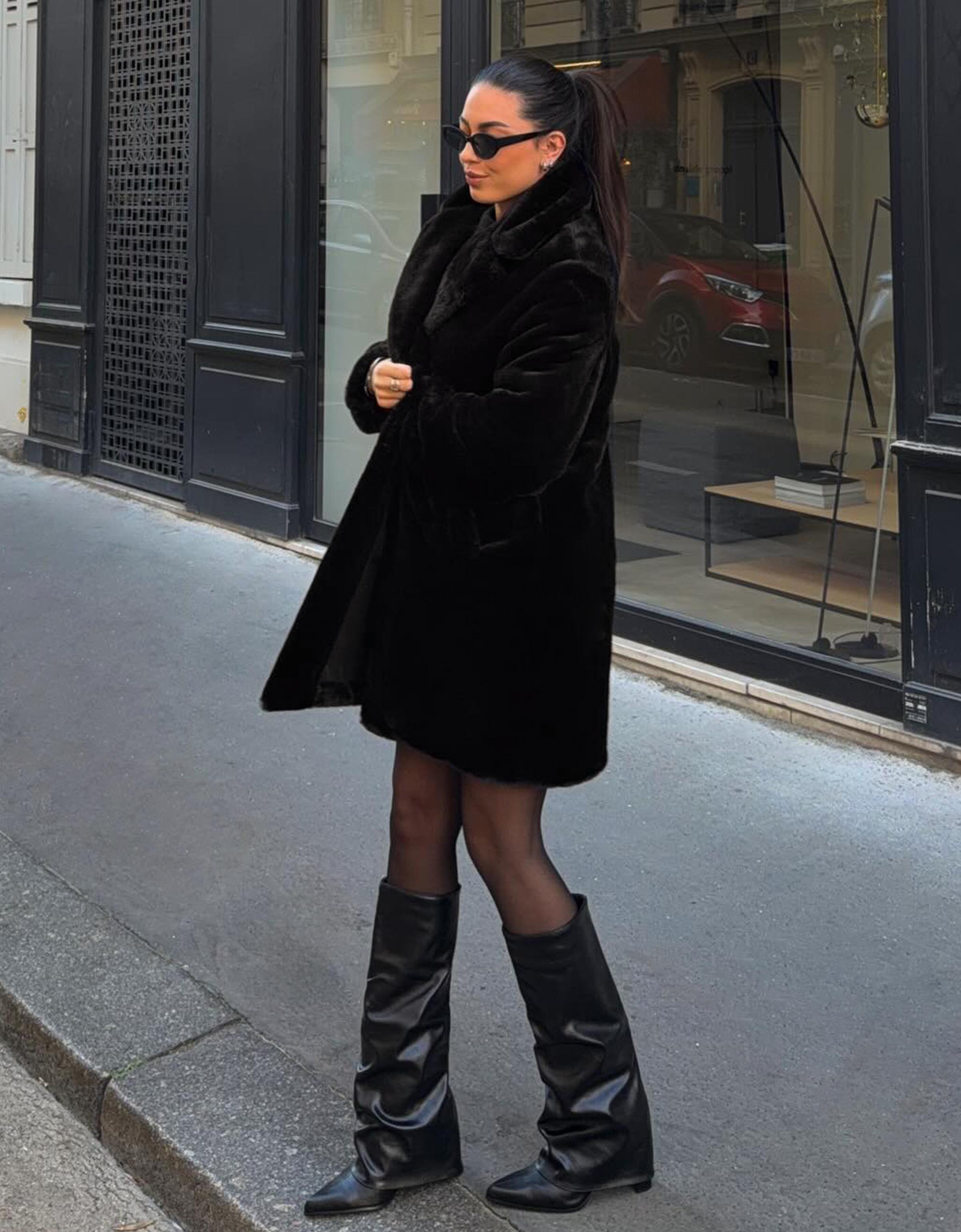 Bershka Kunstfellmantel Damen Xs Schwarz