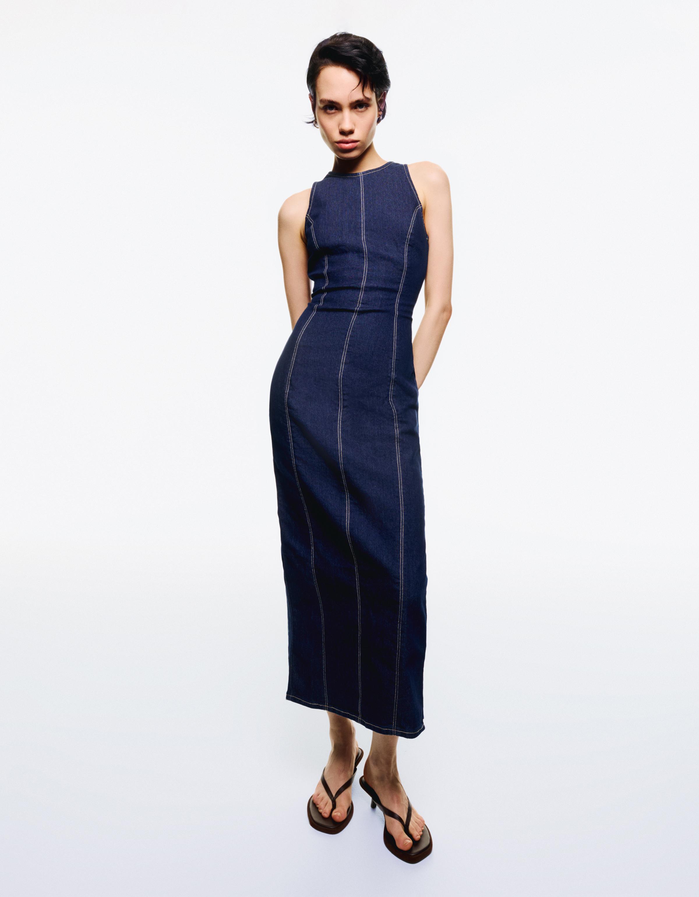 Bershka Langes Kleid Damen S Marinenblau