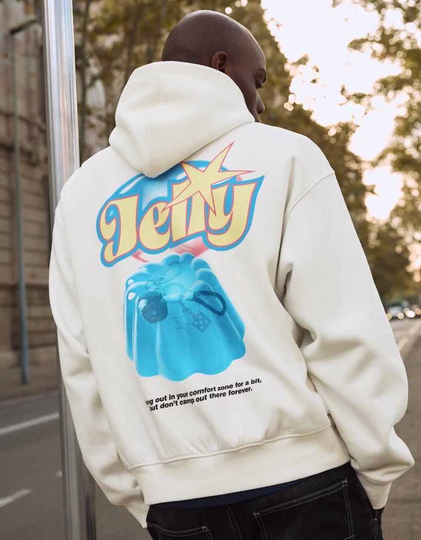 Hoodie met print-Gebroken Wit