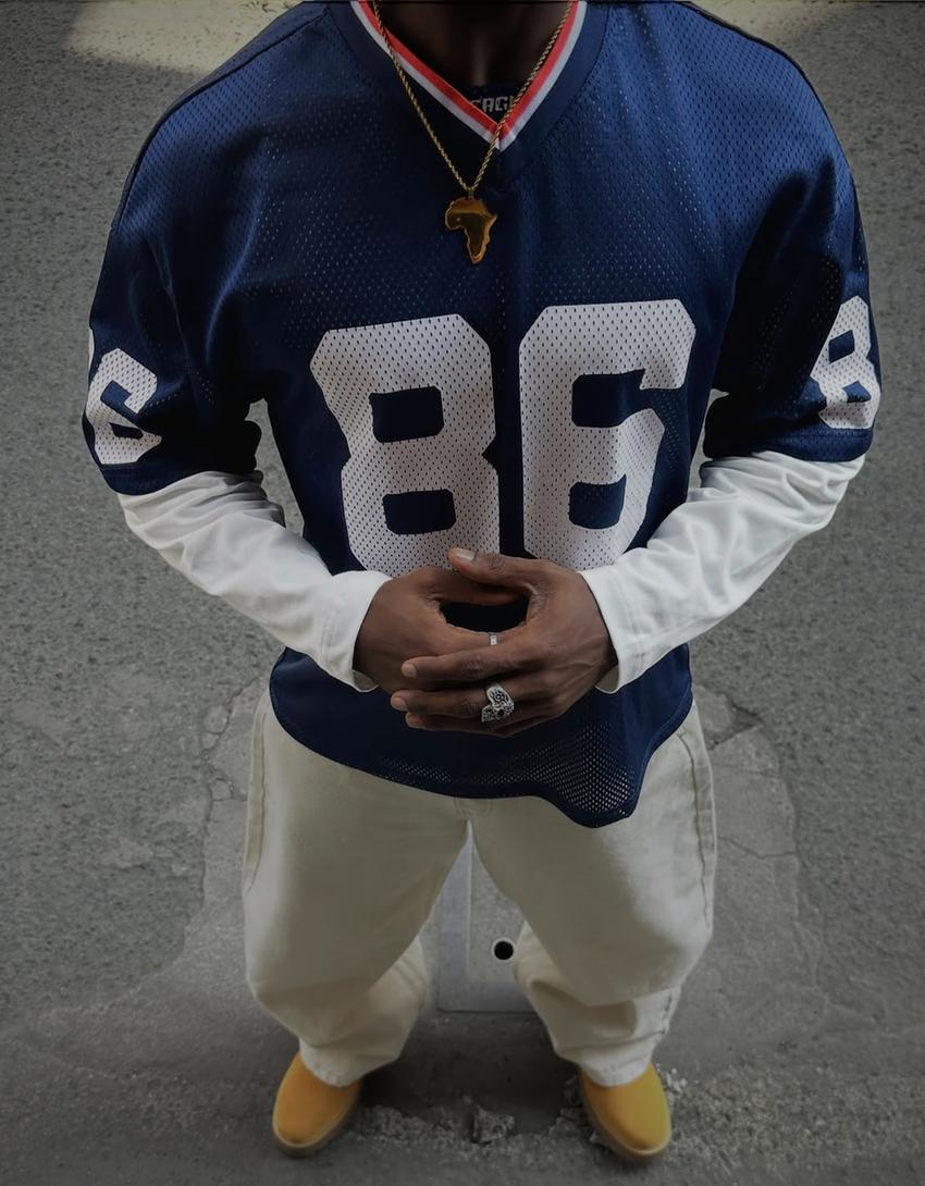 Langärmeliges Mesh-Shirt-Blau