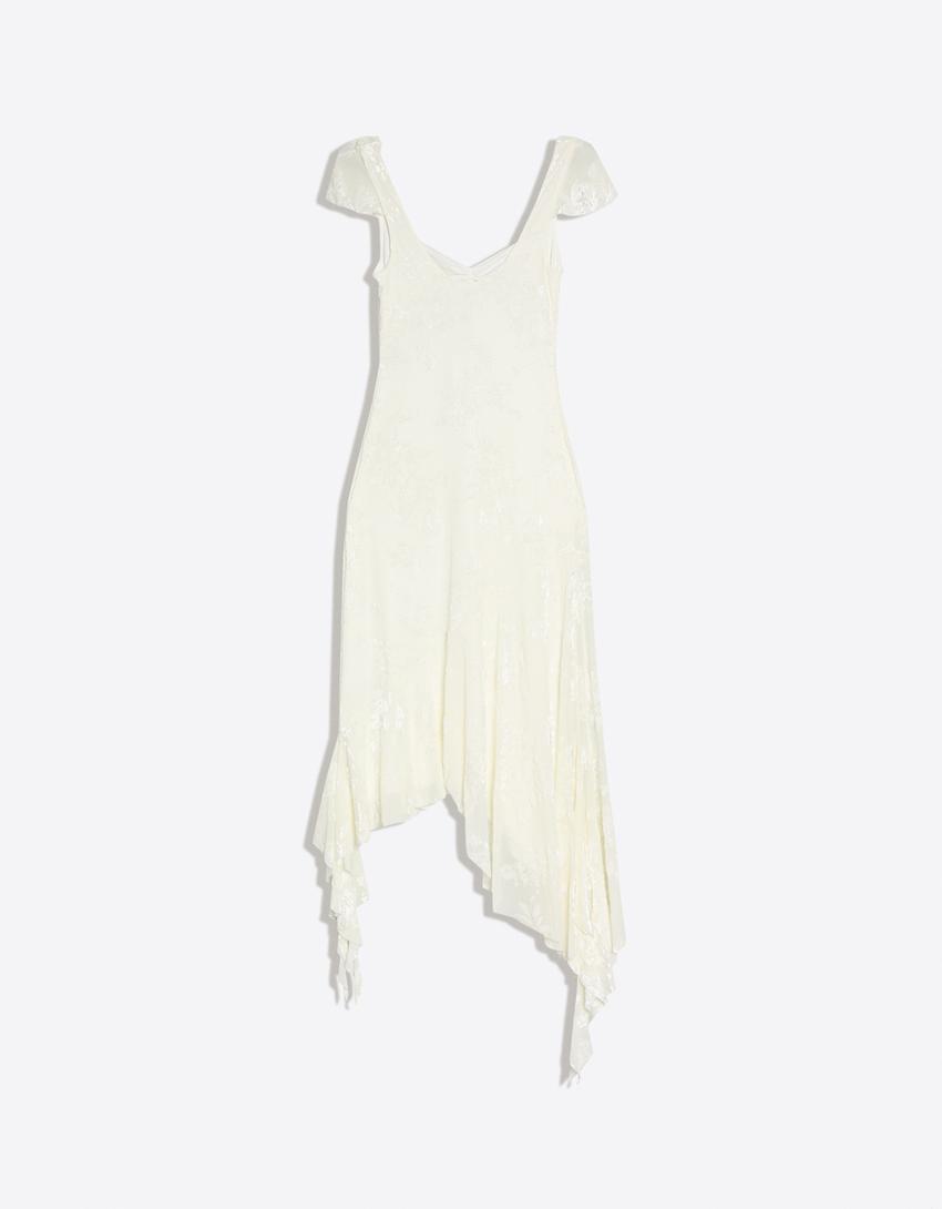 Robe midi asymétrique en velours-Écru