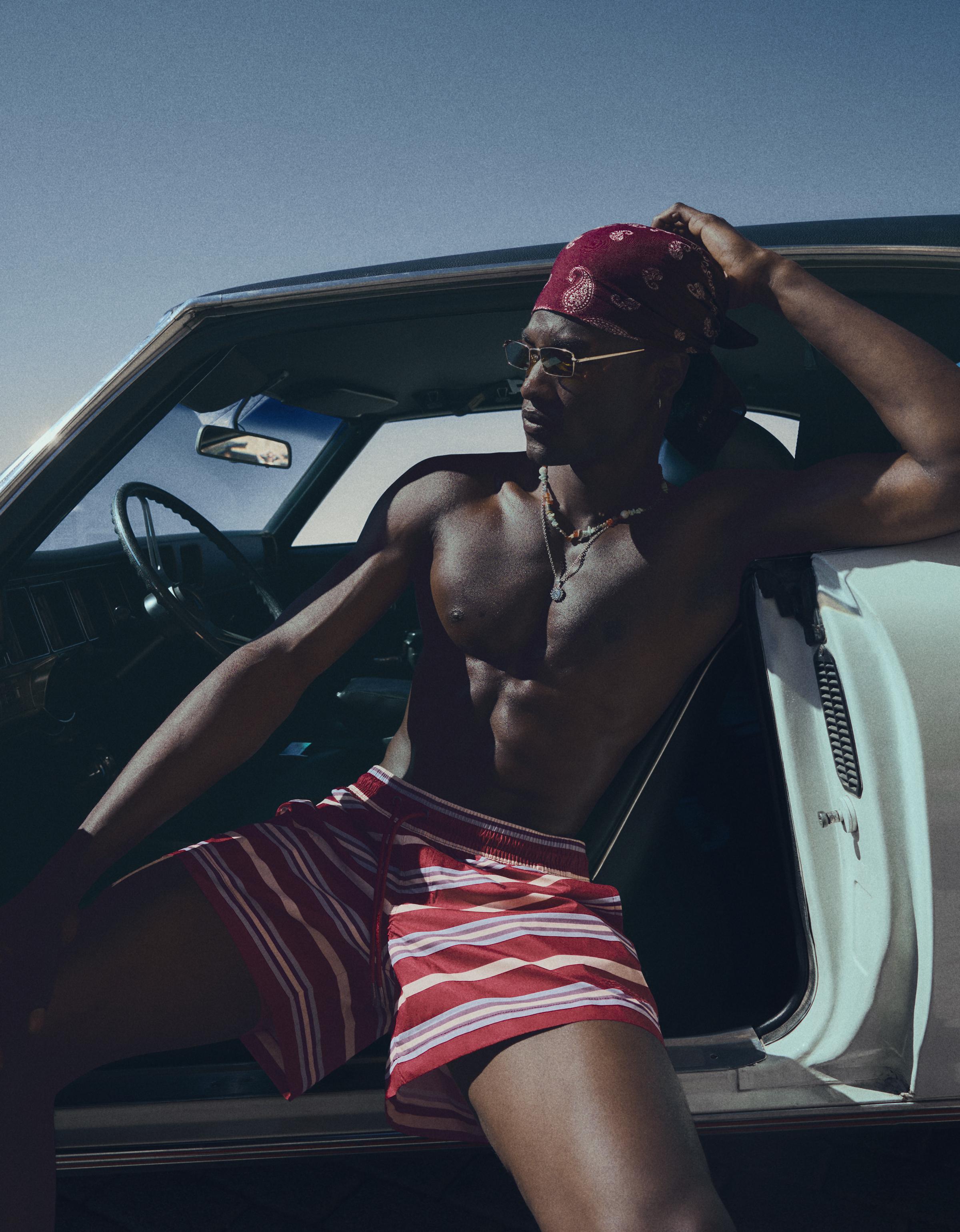 Boxy striped swim shorts — Burgundy