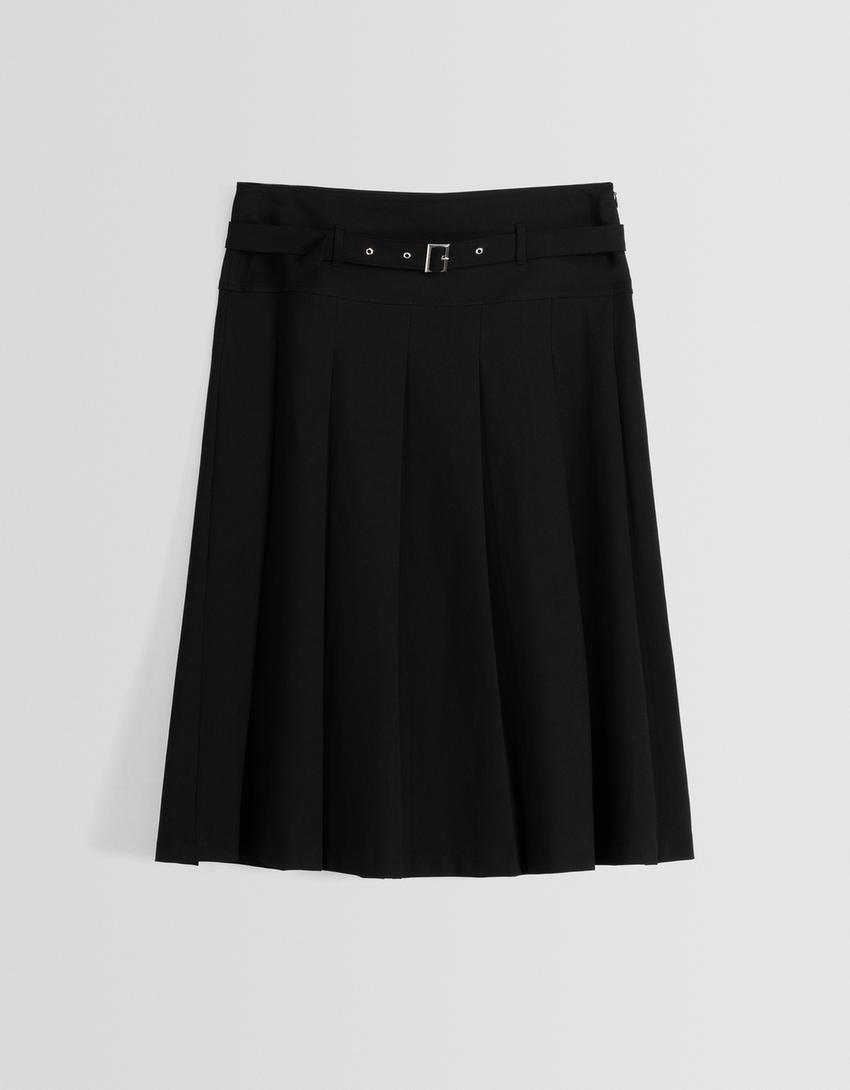 تنورة ميدي بكسرات وقصة محبوكة وحزام-أسود-4