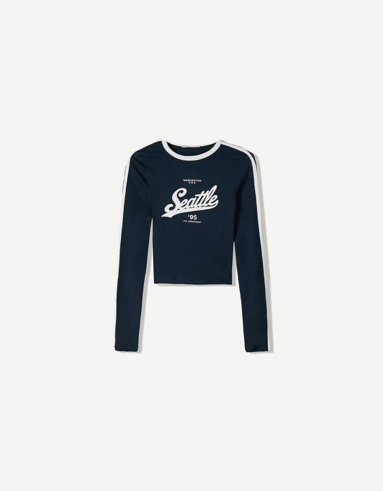 Desenli uzun kollu t-shirt
