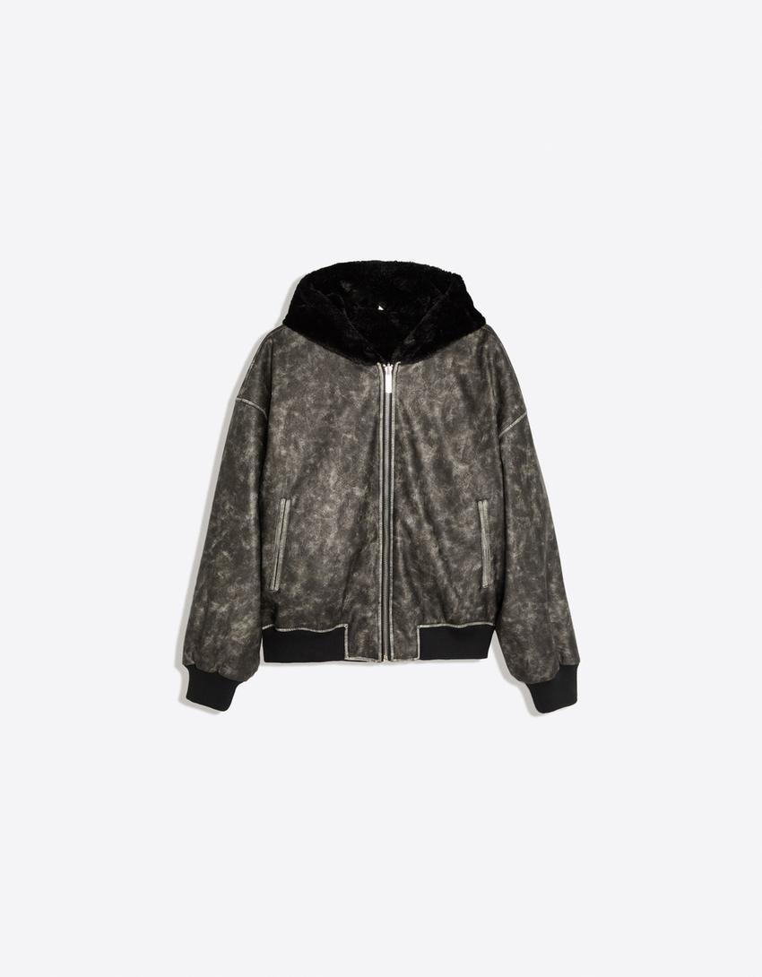 Cazadora reversible capucha efecto pelo-Negro