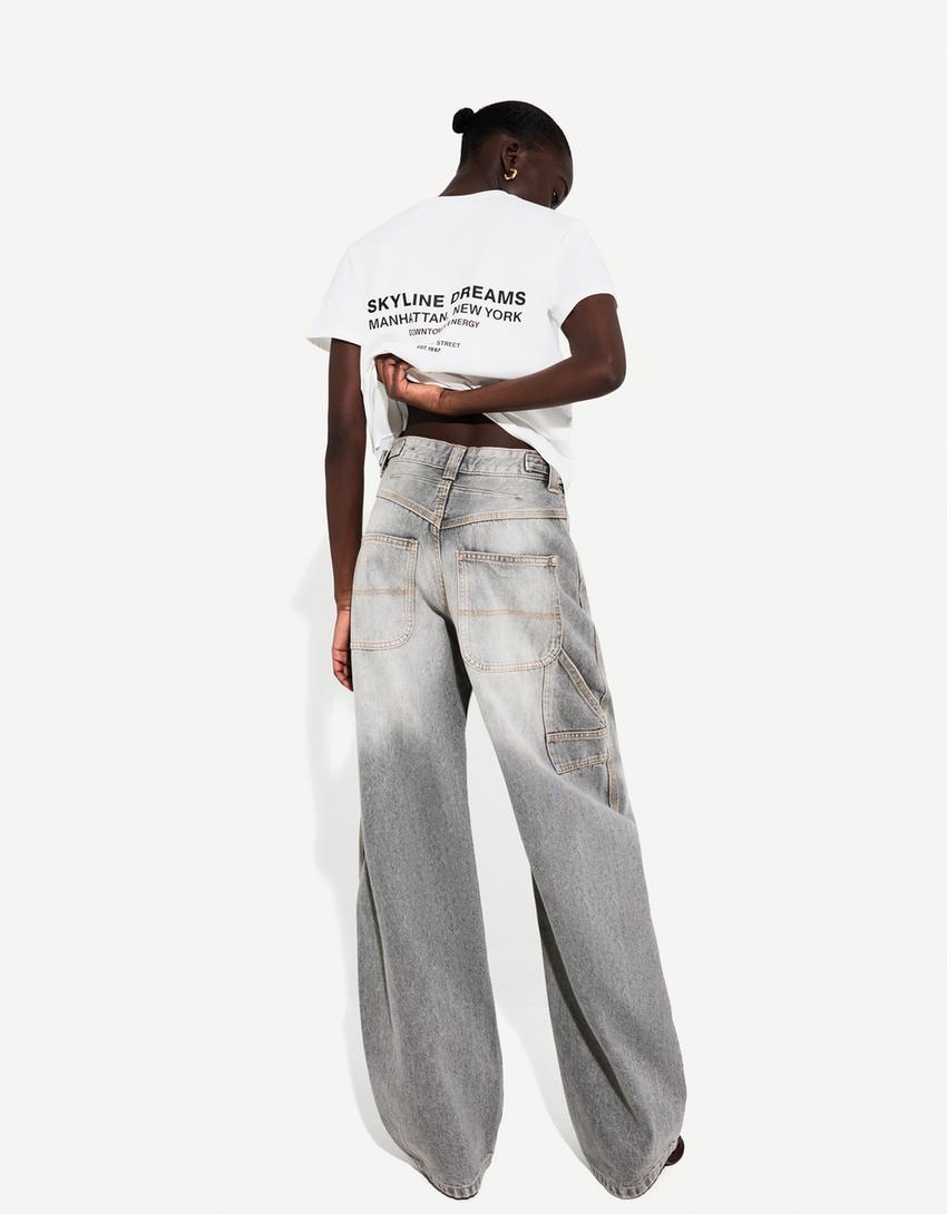 Adjustable balloon fit carpenter jeans-Grey