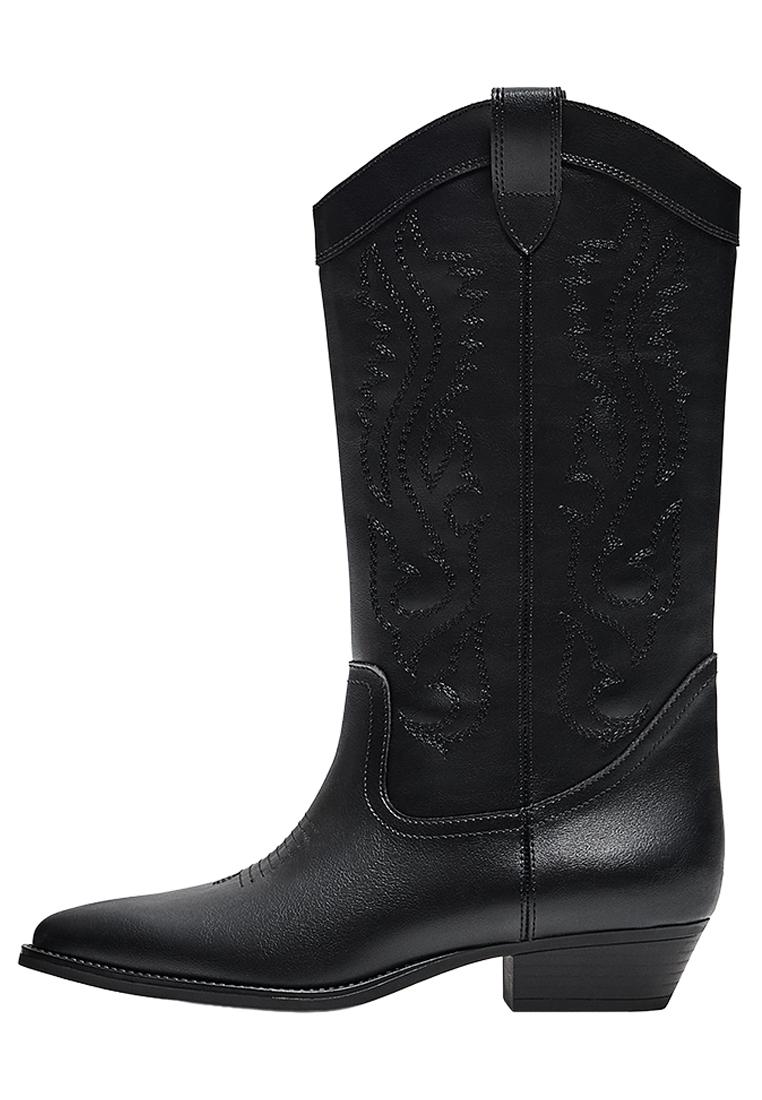 Flat cowboy boots — BLACK