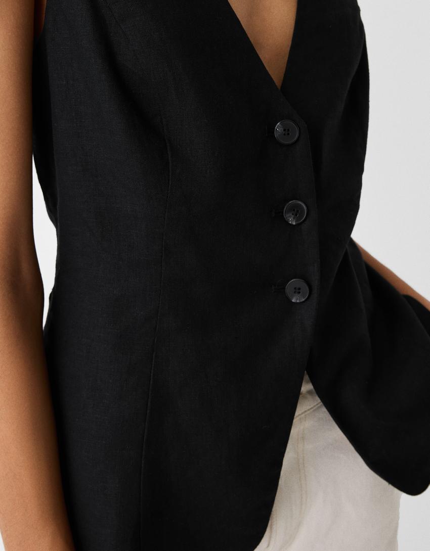 Fitted waistcoat with linen-Black-5