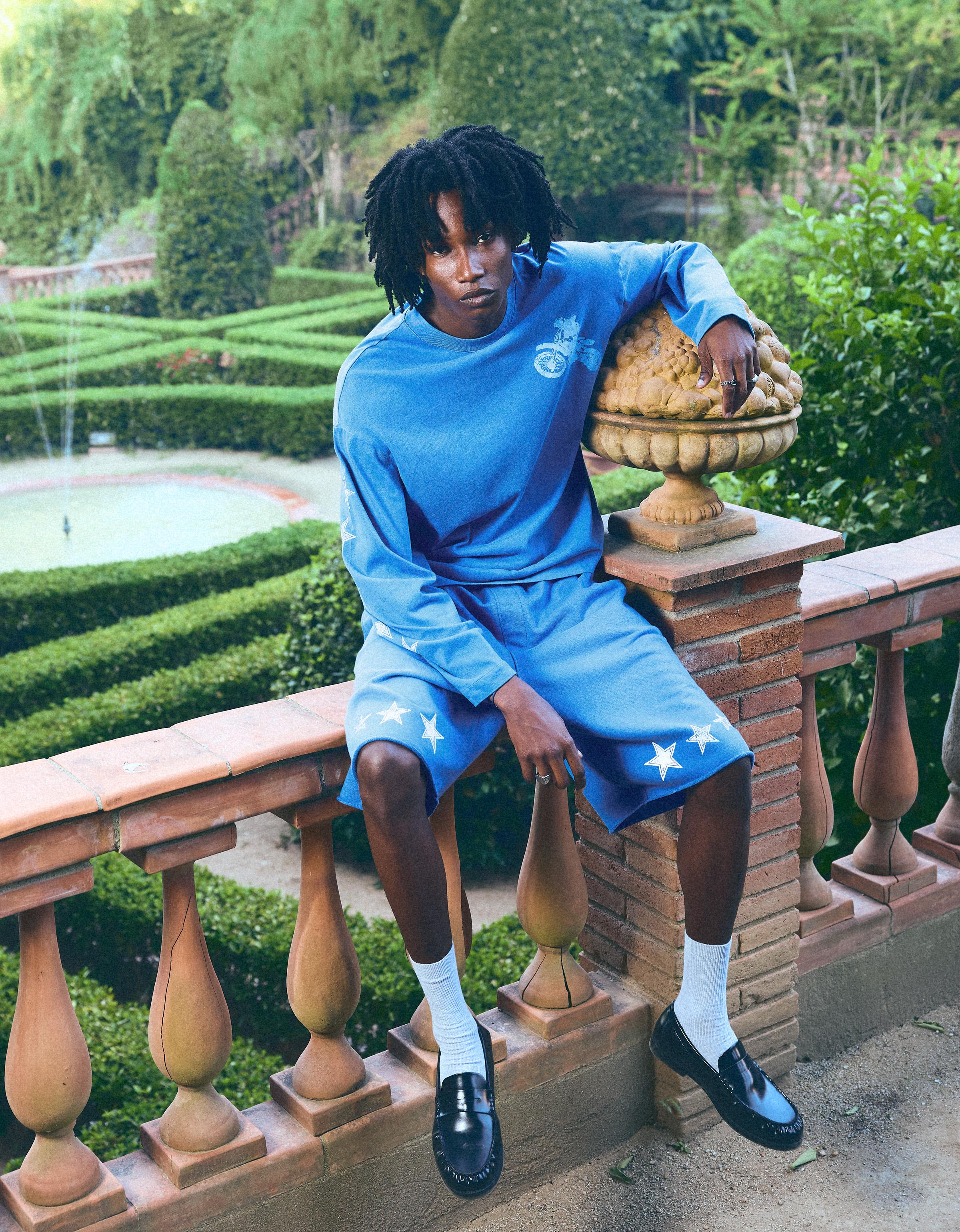 Long-sleeved print T-shirt — Blue