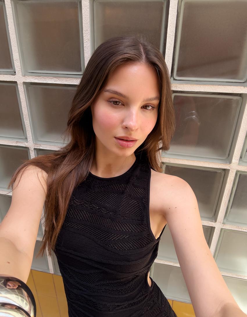 Vestido midi textura-Negro-2