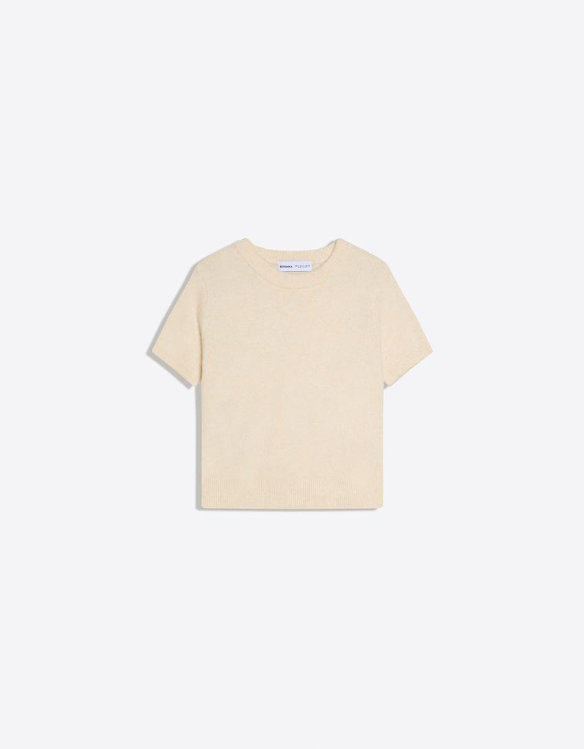 Short sleeve crew neck sweater-Cream