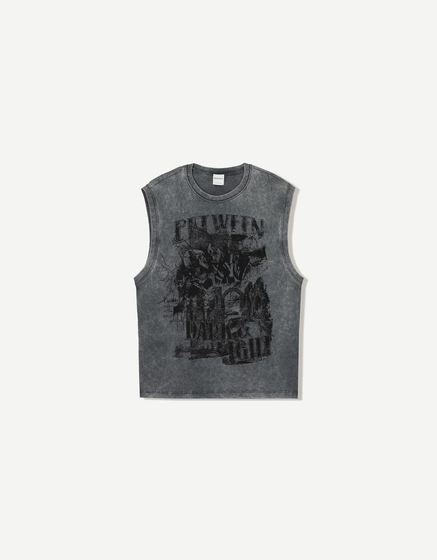 Printed sleeveless T-shirt