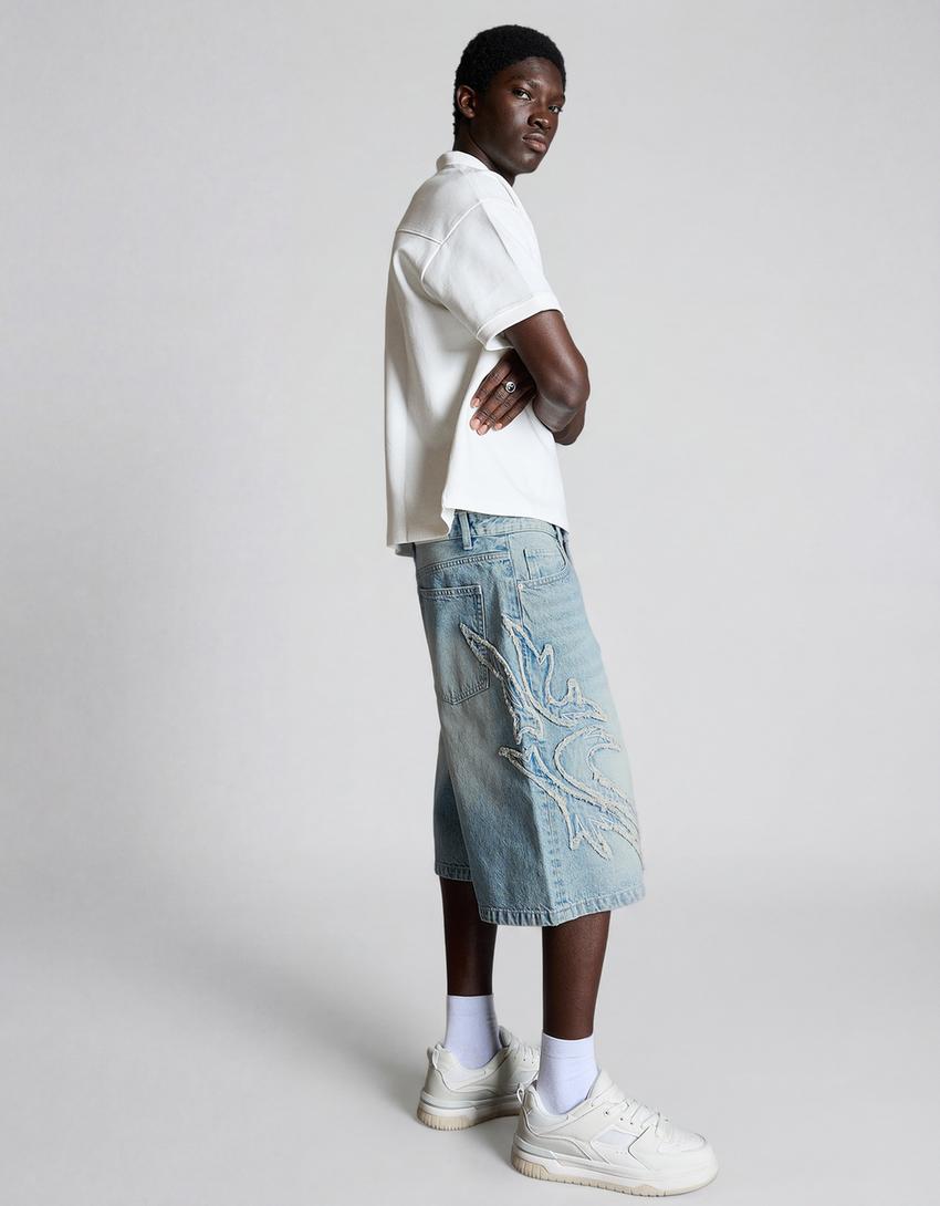 Bermuda baggy fit patch-Azzurro Chiaro