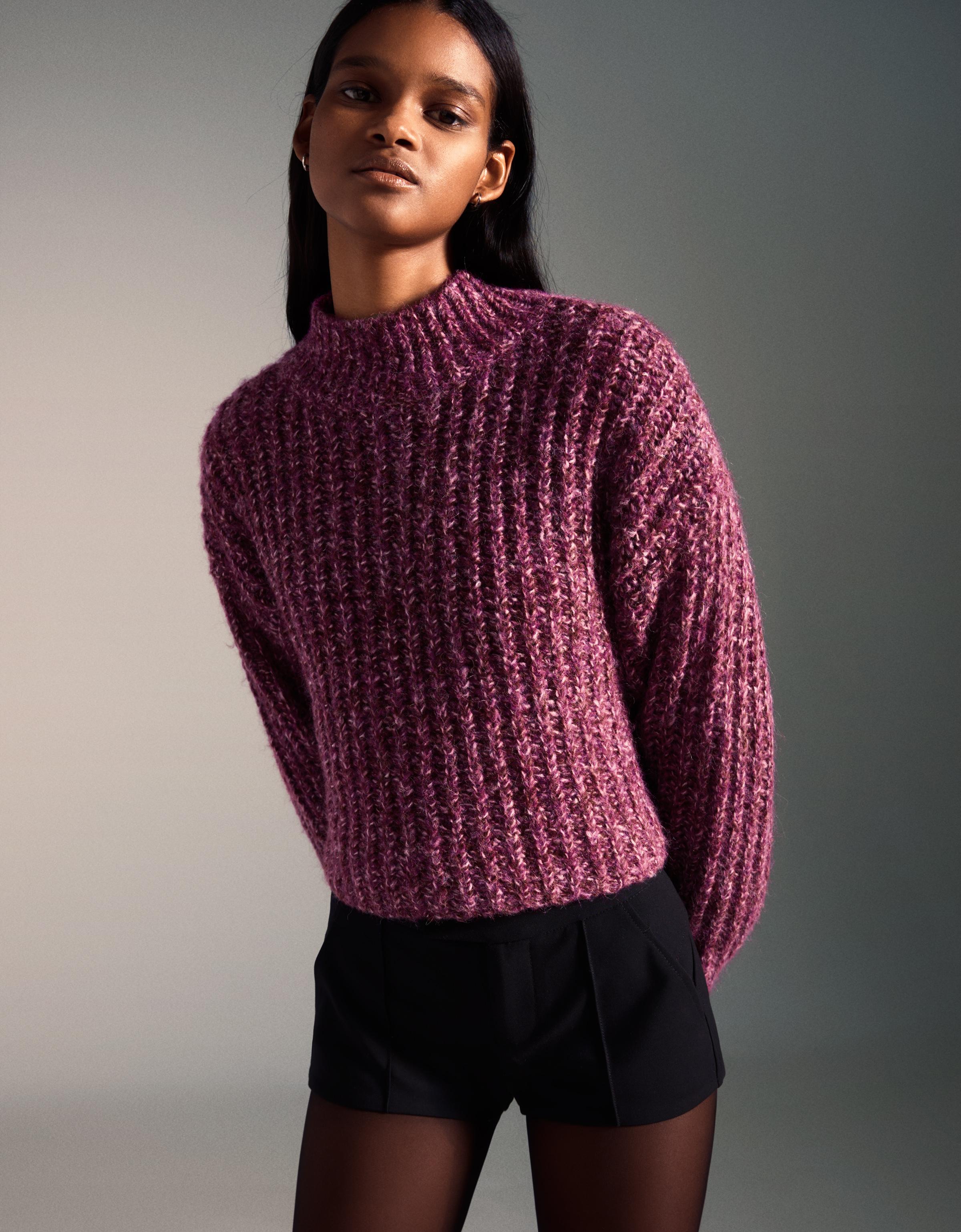 Bershka Kordonettgarn-Pullover Mit Stehkragen Damen M Fuchsia