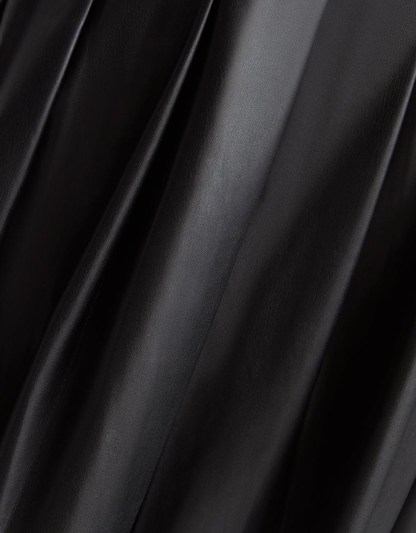 تنورة ميدي بليسيه من جلد صناعي-أسود-5