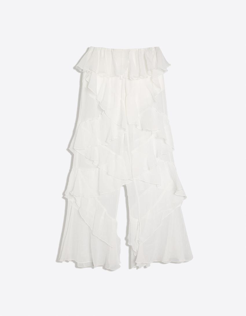 Loose-fitting ruffle trousers-Off white