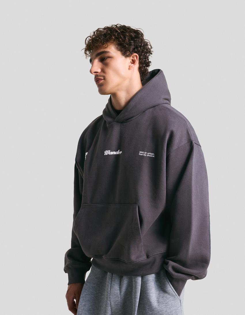 Sweatshirt com capuz e estampado-Cinza