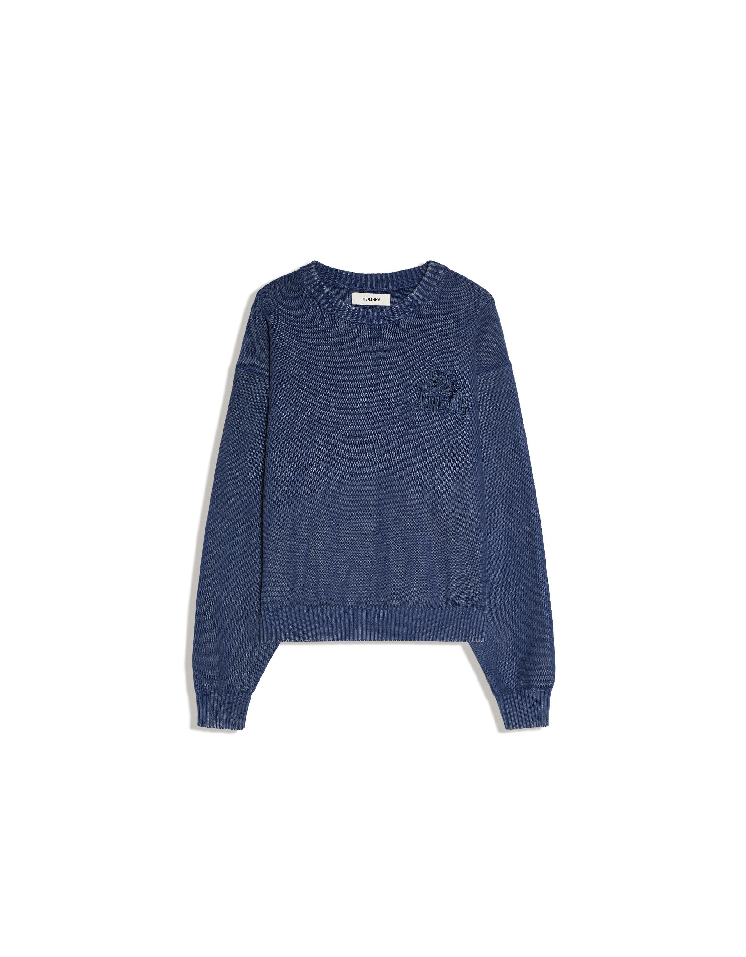 Garment-dyed round neck jumper — Blue