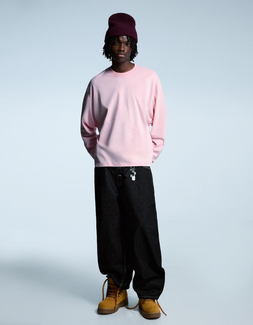 Camiseta manga larga boxy-Rosa