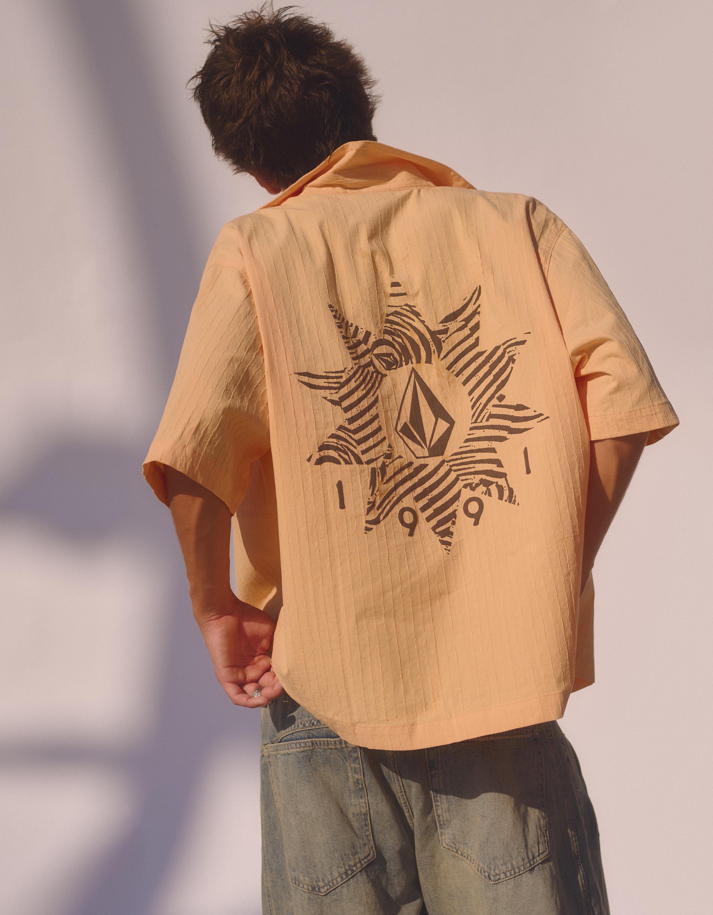 Bershka Camisa Manga Corta Boxy Print Volcom Hombre Naranja