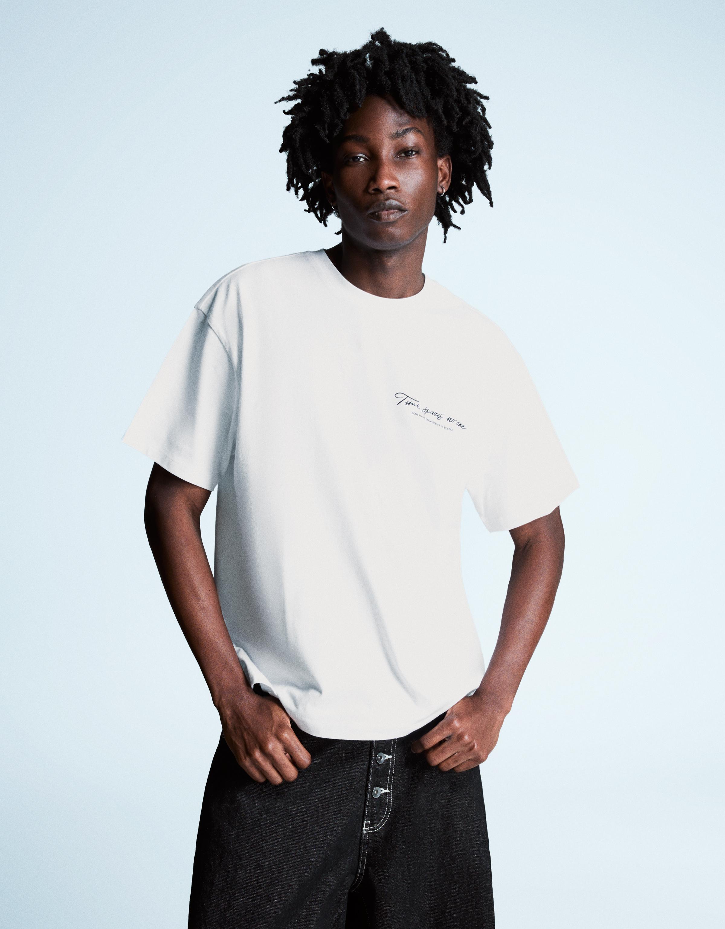 Bershka T-Shirt Mit Print Herren Xl Weiss