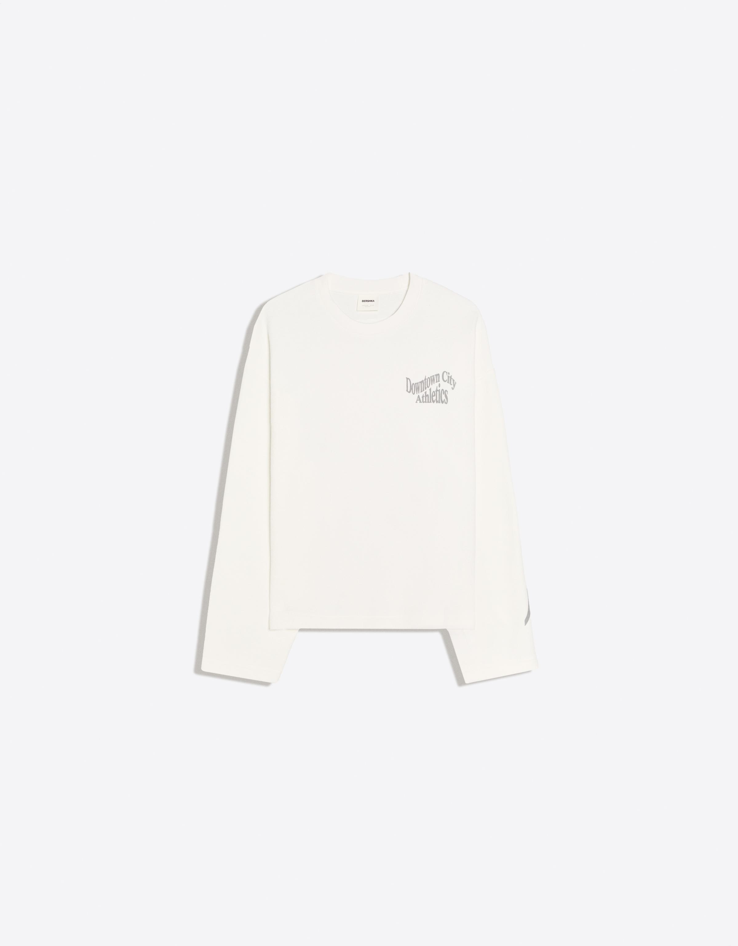 Bershka Sudadera Cuello Redondo Felpa Print Hombre L Blanco