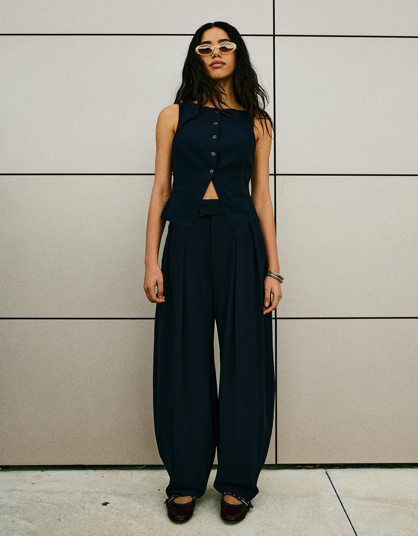 Tailored fit vest and trousers set-Navy-1
