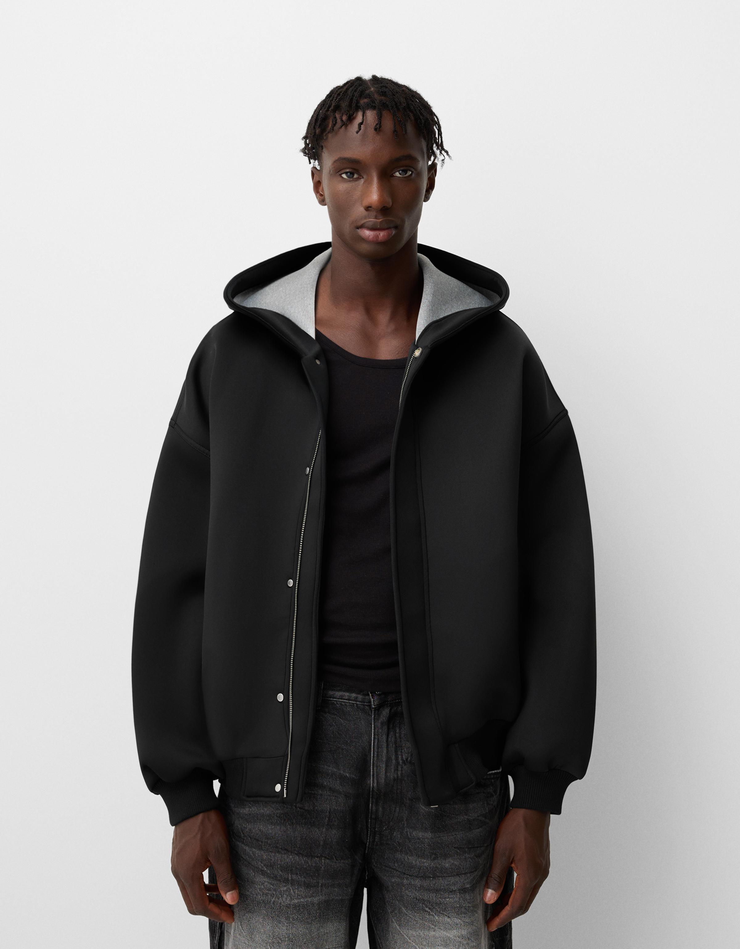 Bershka Jacke Aus Funktionsstoff Mit Kapuze Herren L Schwarz