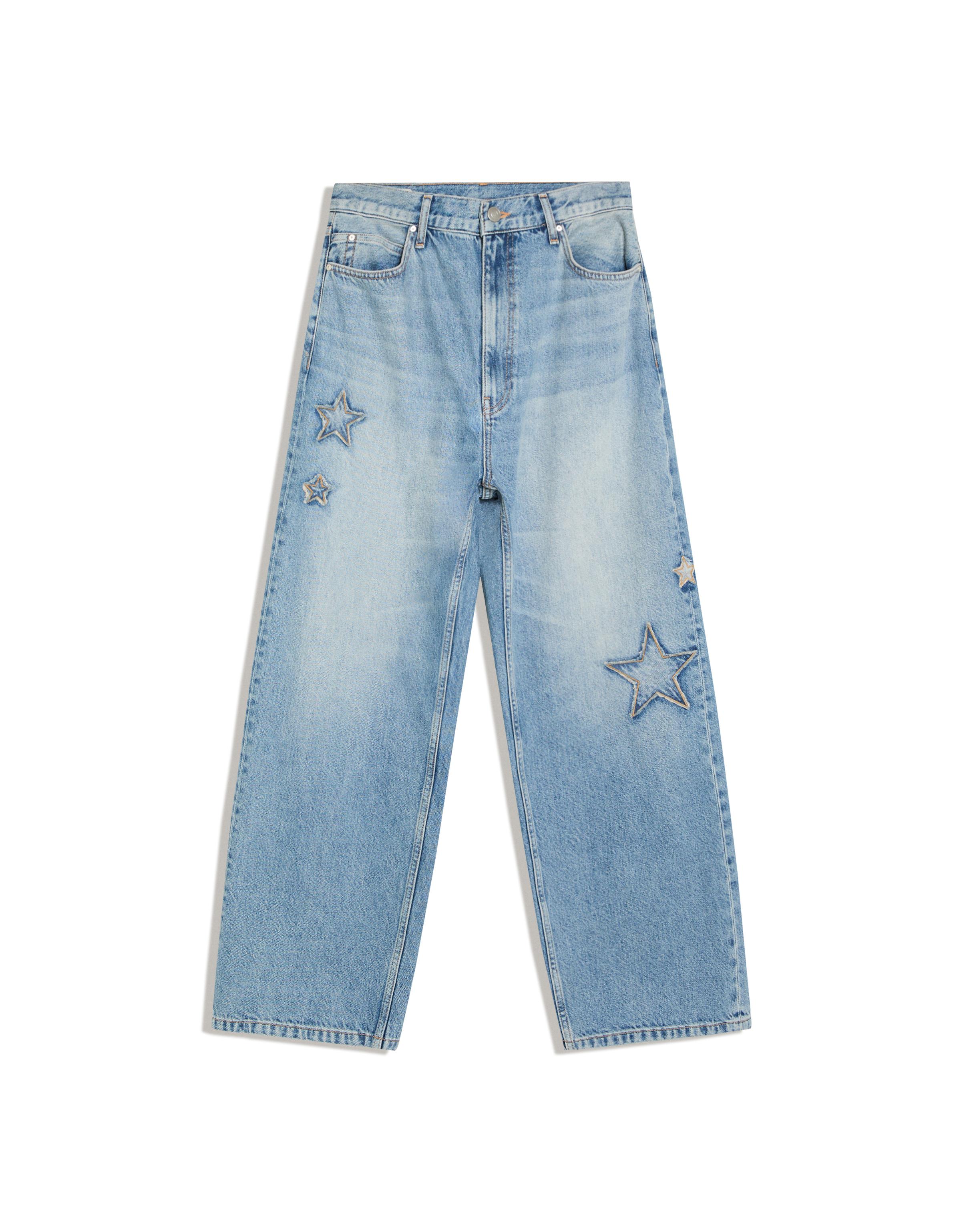 Baggy jeans with star patches — Light blue