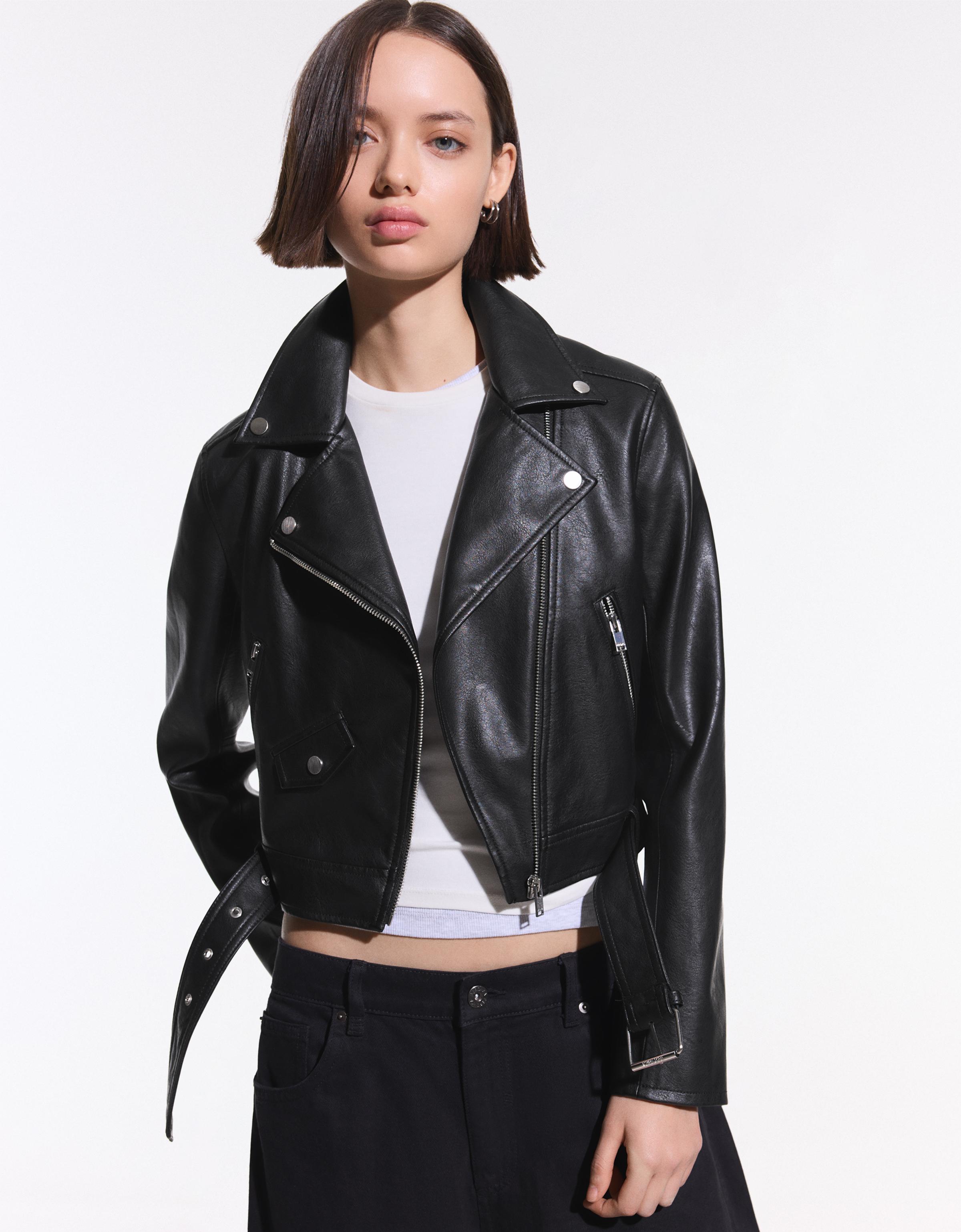 Bershka Bikerjacke Aus Kunstleder Damen S Schwarz