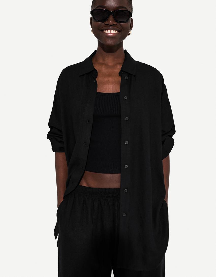 Ing és nadrág szett, len tartalmú anyagból-Ing és nadrág szett, len tartalmú anyagból