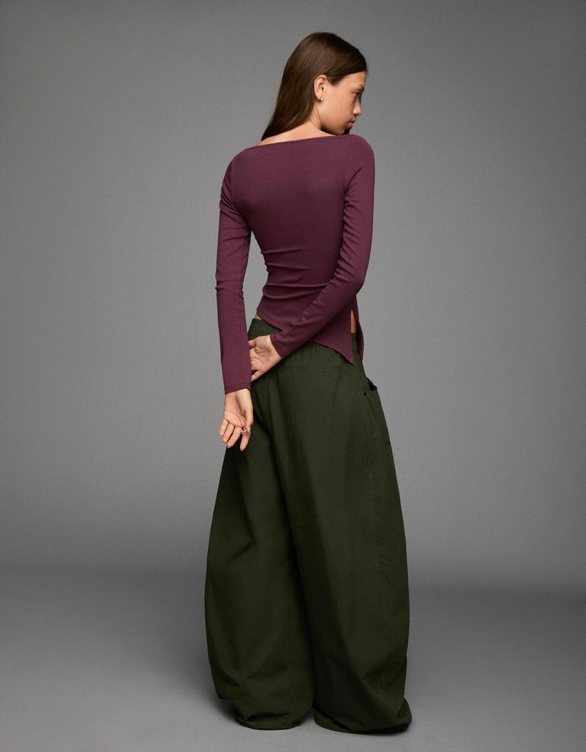 Langærmet, asymmetrisk T-shirt-Violet-0
