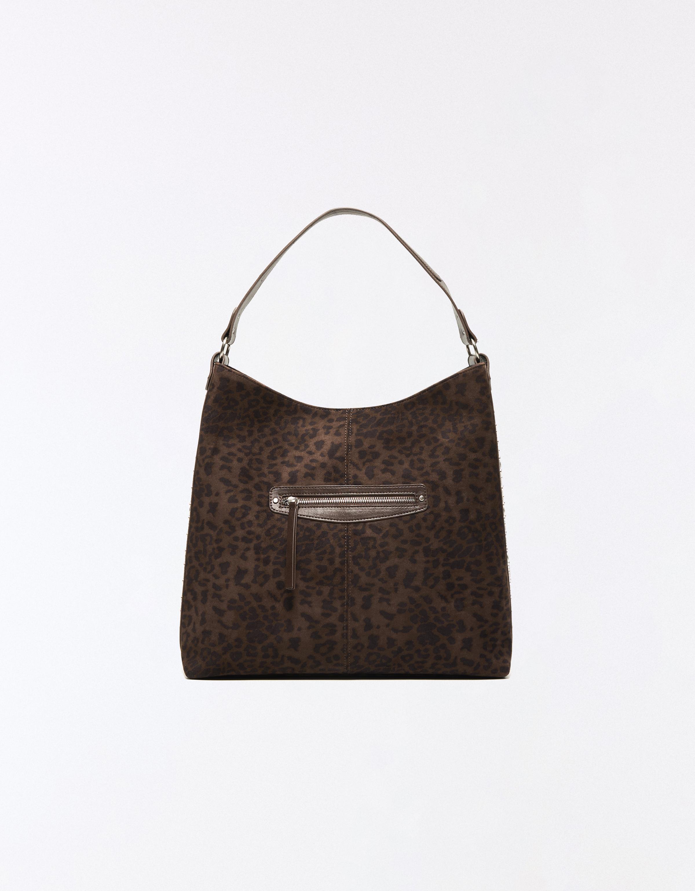 Animal print faux suede tote bag — Brown