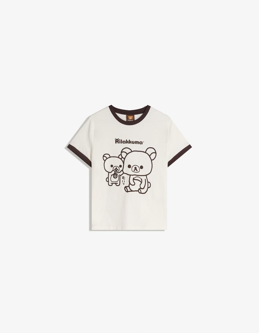 Rilakkuma T-Shirt mit kurzen Ärmeln und Print-Grbrochenes Weiss