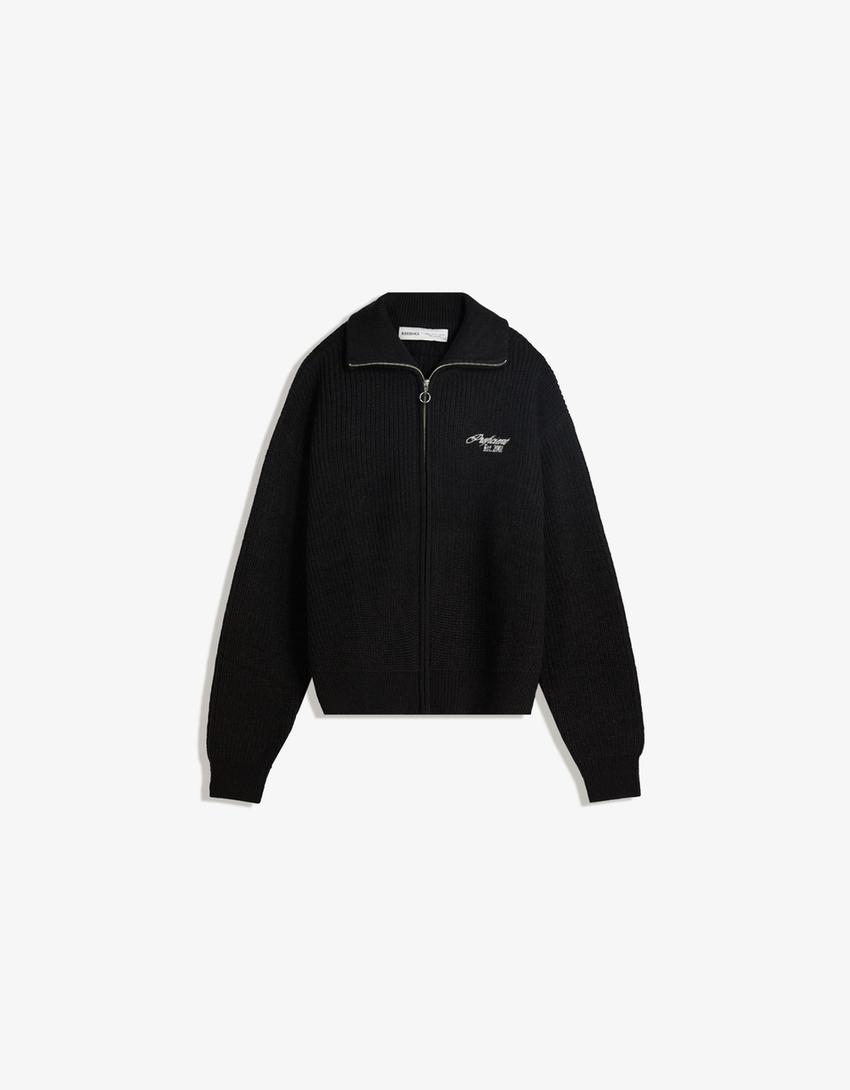 Veste zippée brodée-Noir-4