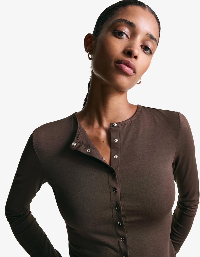 Langarmshirt mit Knöpfen-Braun