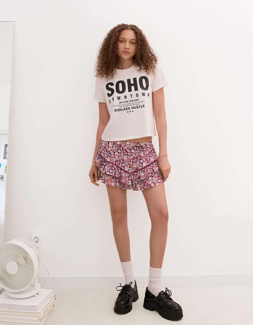 Gonna skort con texture boho-Rosa-2