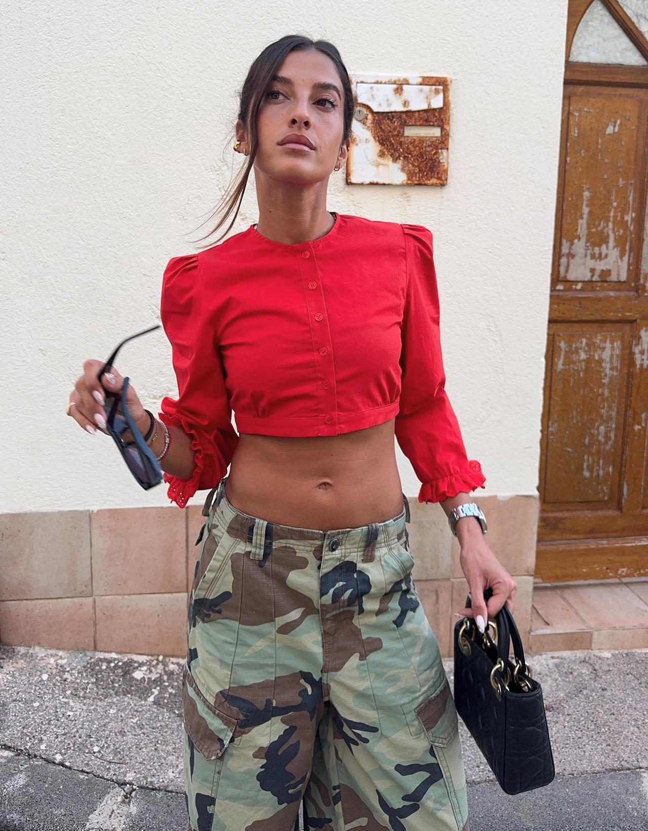 Long sleeve cropped shirt — Red
