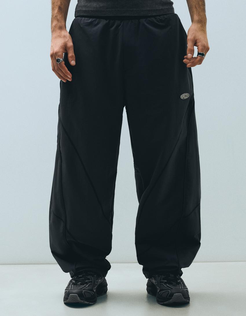 Technical barrel trousers-Dark blue