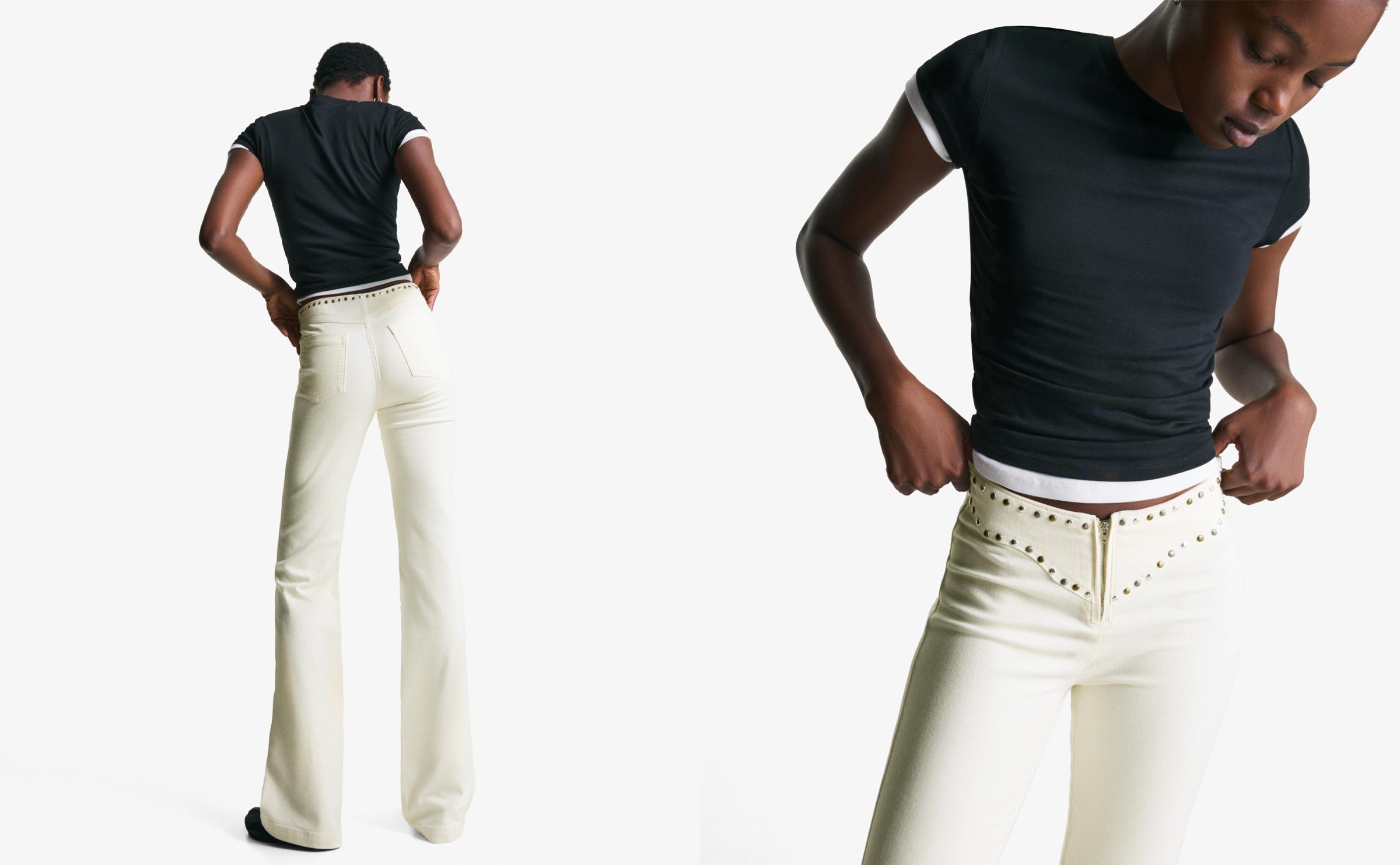 Trousers with studded waist and zip