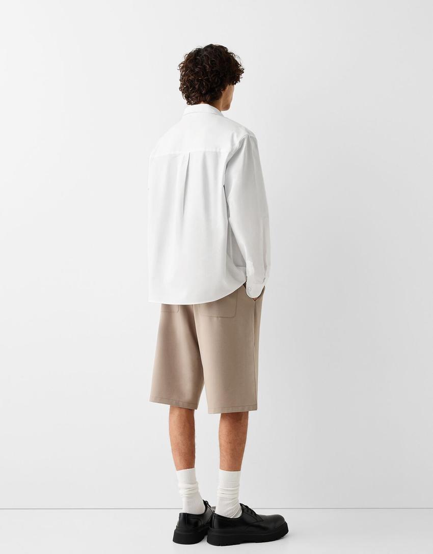 Boxy long sleeve Oxford shirt-White