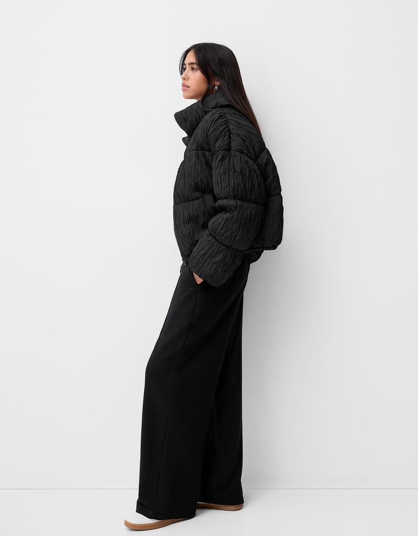 Παντελόνι φλις wide leg-Μαύρο-3