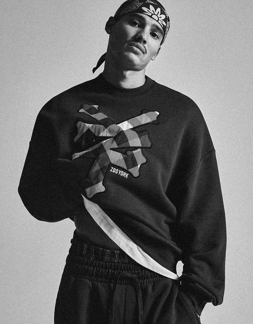 Sweatshirt mit Rundausschnitt und ZOO YORK Aufnäher-Dunkelblau