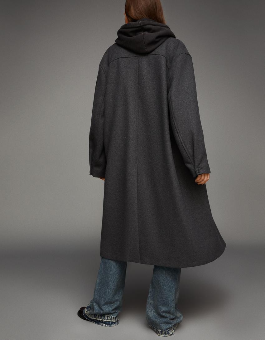 Long drop-shoulder coat-Dark grey