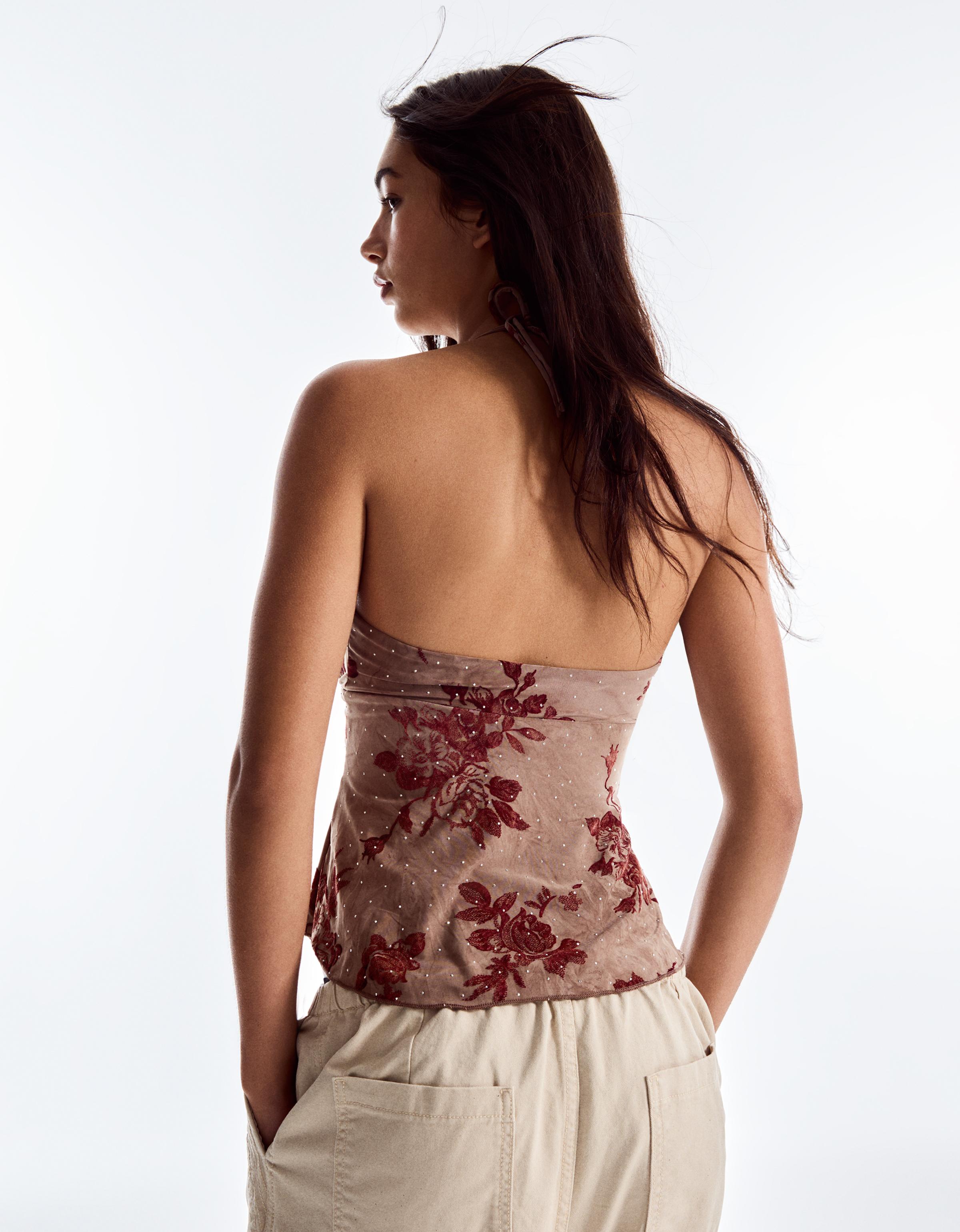 Printed halter top — Brown