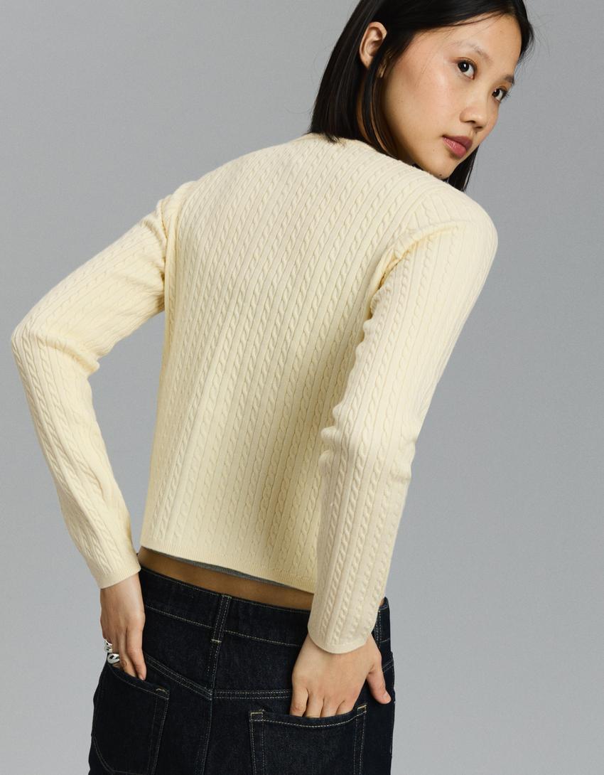 Braided button-up cardigan-Yellow