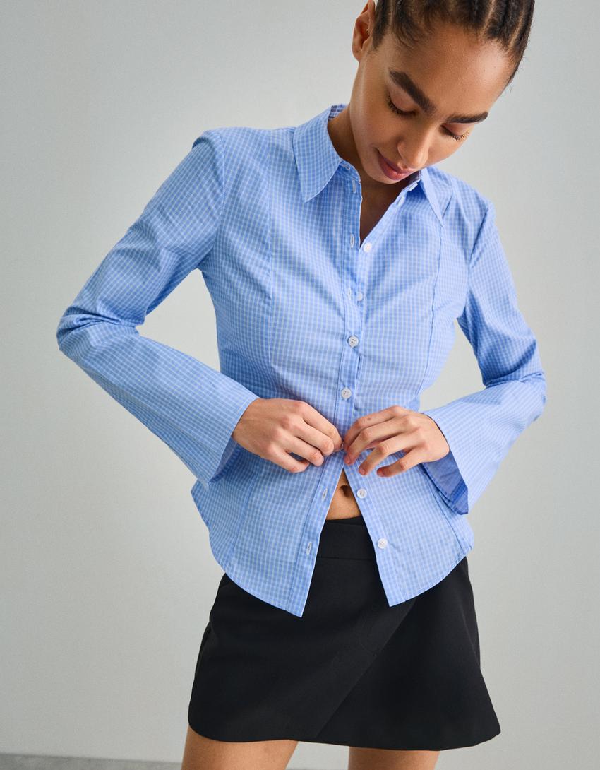 Camisa manga campana entallada-Azul